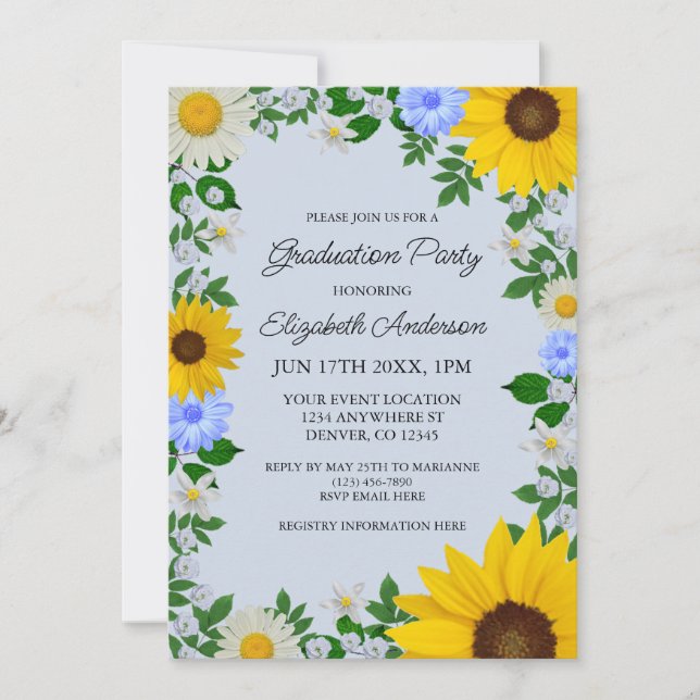 Convites Festa de formatura Floral Rustic Sunflower Daisy (Frente)