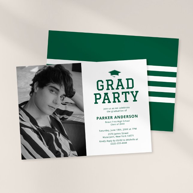 Convites Festa de Formatura Foto Verde Varsity (Criador carregado)