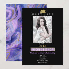 Convites Festa de Formatura Glam com Brilho Dourado e Mármo