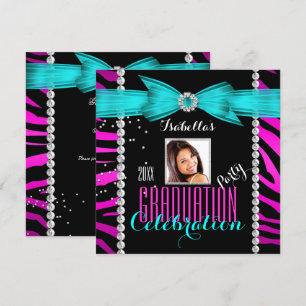 Convites Festa de Formatura Grad Rosa Azul Turquesa Zebra F
