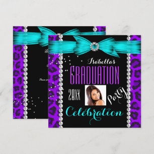 Convites Festa de Formatura Grad Roxo Azul Teal Leopardo