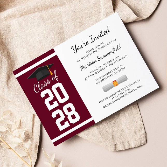 Convites Festa de Formatura Graduado Senior 2026 (Graduation 2024 Burgundy Party Invitation)