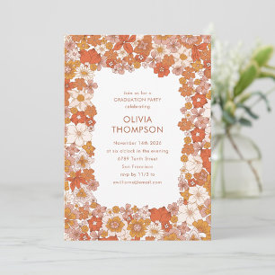 Convites Festa de Formatura Groovy Boho Laranja Floral Fram
