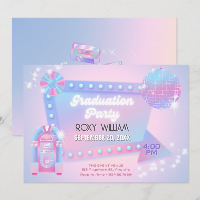 Convites Festa de formatura holo-disco (Frente/Verso)