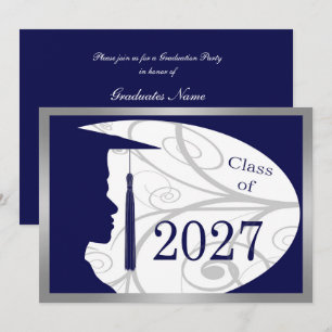 Convites Festa de Formatura Homem Silhueta Prata Azul 2027