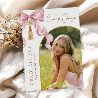 Convites Festa de Formatura Laço Coquette Rosa Foto 2026