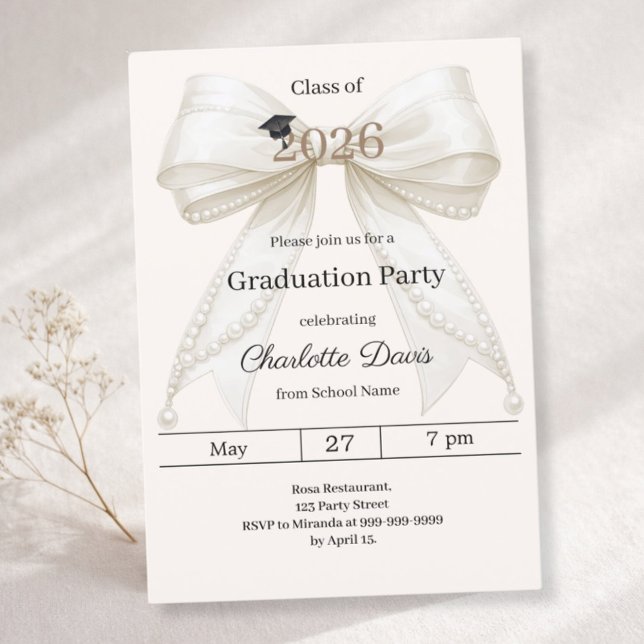 Convites Festa de formatura laço marfim creme turma de 2026 (Criador carregado)