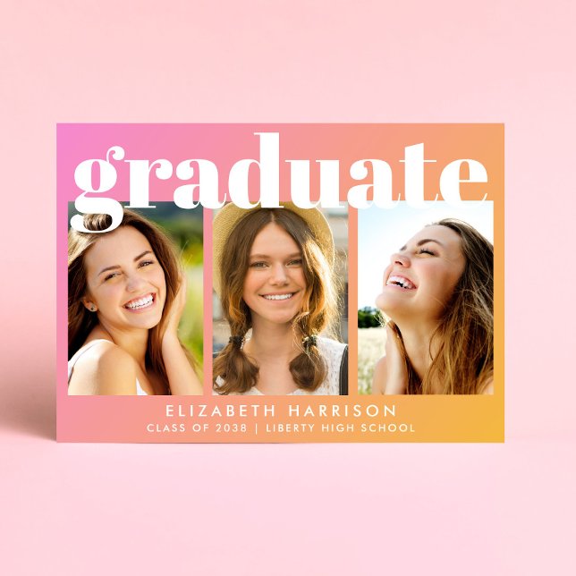 Convites Festa de formatura Laranja Cor-de-Rosa Moderna (A personalized photo graduation party invitation to celebrate the graduate's achievements)