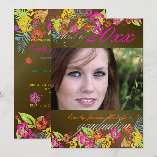 CONVITES FESTA DE FORMATURA LUAU/HIBISCUS/CAIXA (Frente/Verso)