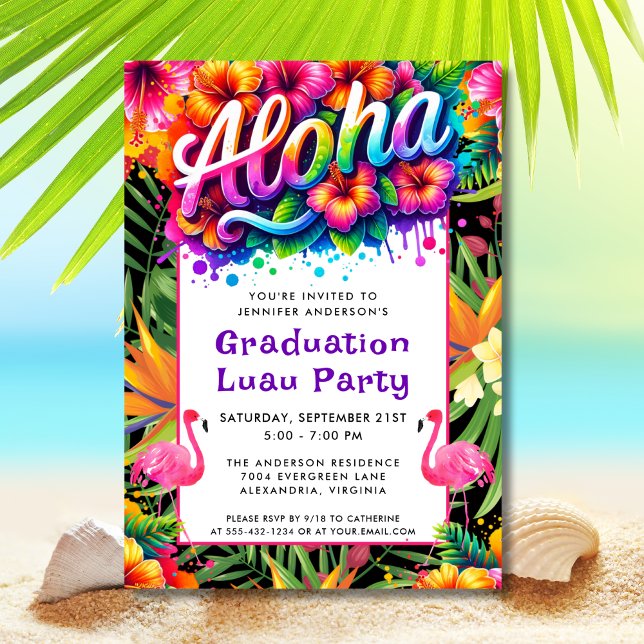 Convites Festa de Formatura Luau Tropical Flamingo Aloha (Criador carregado)