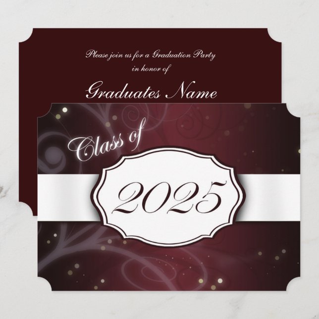 Convites Festa de formatura Maroon e White 2025 (Frente/Verso)