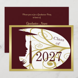 Convites Festa de Formatura Marrom e Dourado Silhueta 2027