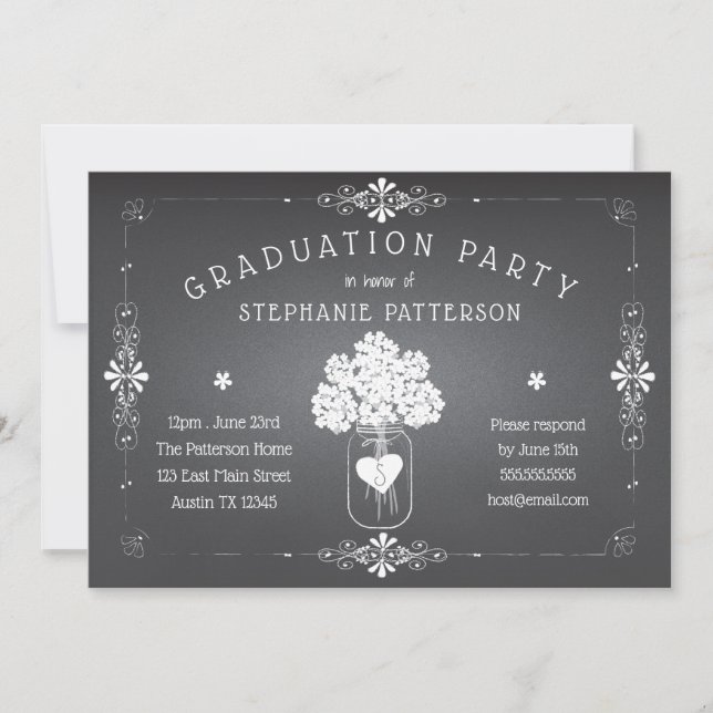 Convites Festa de formatura Mason Jar Chalkboard (Frente)