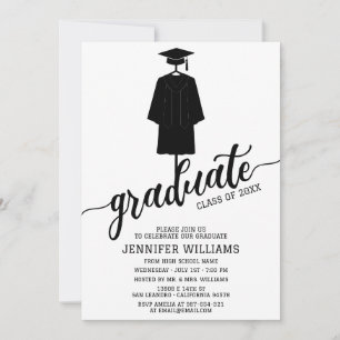 Convites Festa de formatura mínima com Boné e preto brilhan