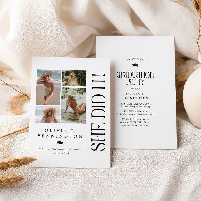 Convites Festa de formatura mínima de colagem de fotos (Criador carregado)