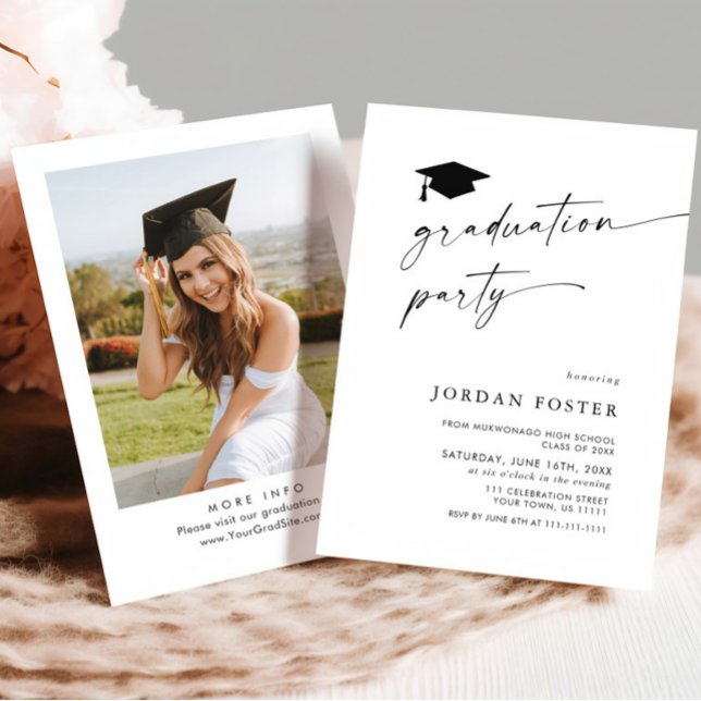 Convites Festa de formatura Mínima Elegante de Uma FOTO (Criador carregado)