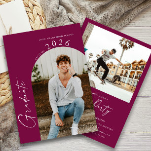 Convites Festa de formatura Mínima Moderna de Foto Maroon