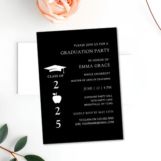 Convites Festa de formatura mínima moderna de professores d (teacher graduation invitations, teacher graduation invites, teacher graduation party invitations, te)