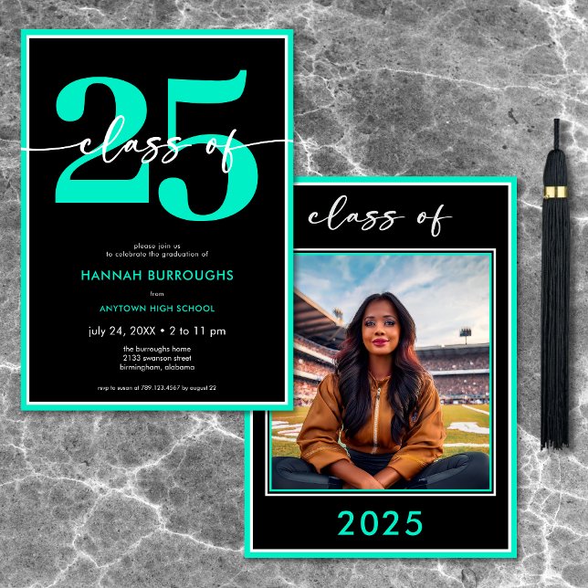 Convites Festa de formatura Mínima Moderna de Script Aqua (Modern Minimal Aqua Script Graduation Party Invitation)