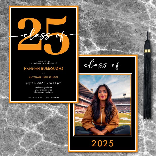 Convites Festa de formatura Mínima Moderna de Script Laranj (Modern Minimal Orange Script Graduation Party Invitation)