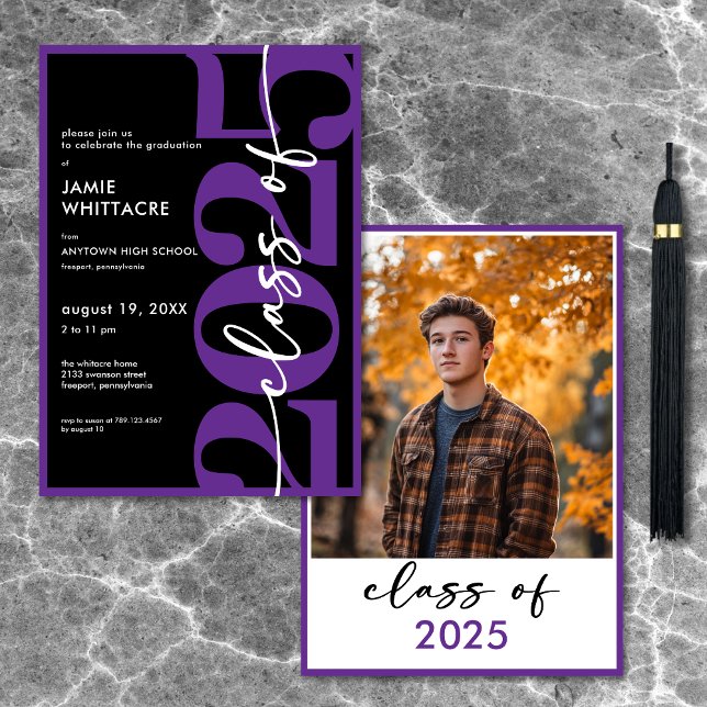 Convites Festa de formatura Mínima Moderna de Tipografia Ro (Modern Minimal Purple Typography Graduation Party Invitation)