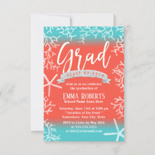 Convites Festa de formatura Modern Beach Coral Reef Starfis