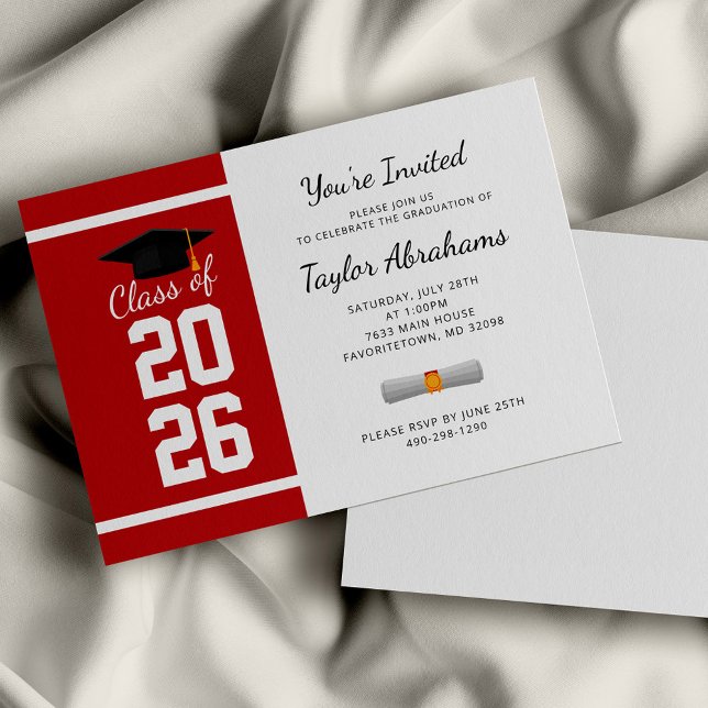Convites Festa de Formatura Moderna 2026 (Graduation Red and White 2024 Party Invitation)
