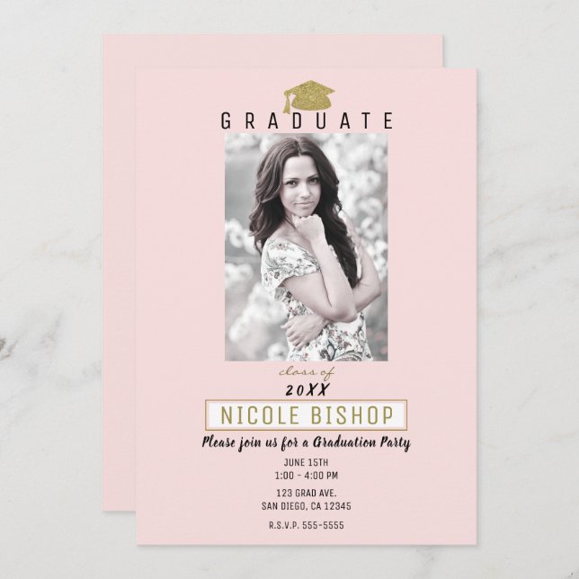 Convites Festa de formatura Moderna de Fotografias de Forma (Frente/Verso)