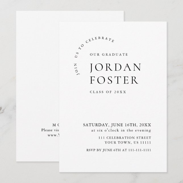 Convites Festa de formatura Moderna Minimalista Elegante (Frente/Verso)