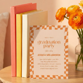 Convites Festa de Formatura Moderna Orange Checker 2026