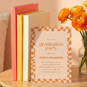 Convites Festa de Formatura Moderna Orange Checker 2026