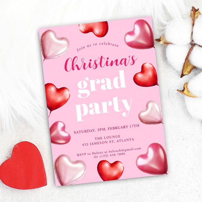 Convites Festa de formatura moderna rosa quente (Hot Pink Cute Modern Graduation Party Invitation)