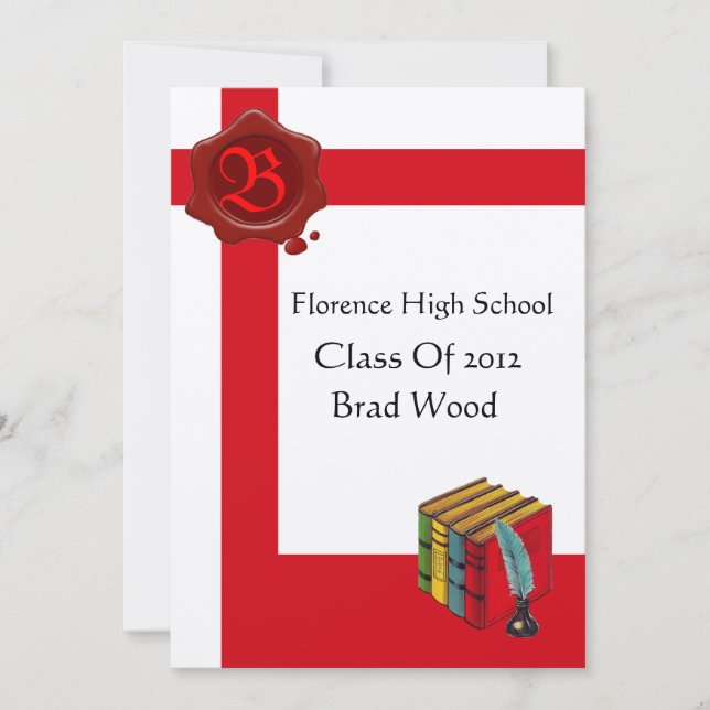 Convites FESTA DE FORMATURA, Monograma de selo de cera bran (Frente)