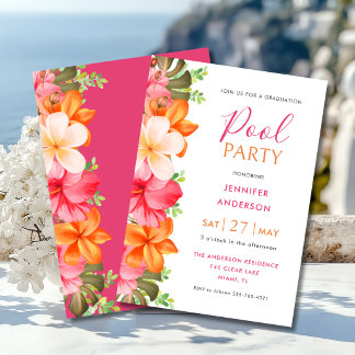 Convites Festa de Formatura na Piscina Floral Tropical Luxu
