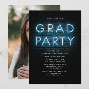 Convites Festa de Formatura Neon Azul Foto Graduado 2025