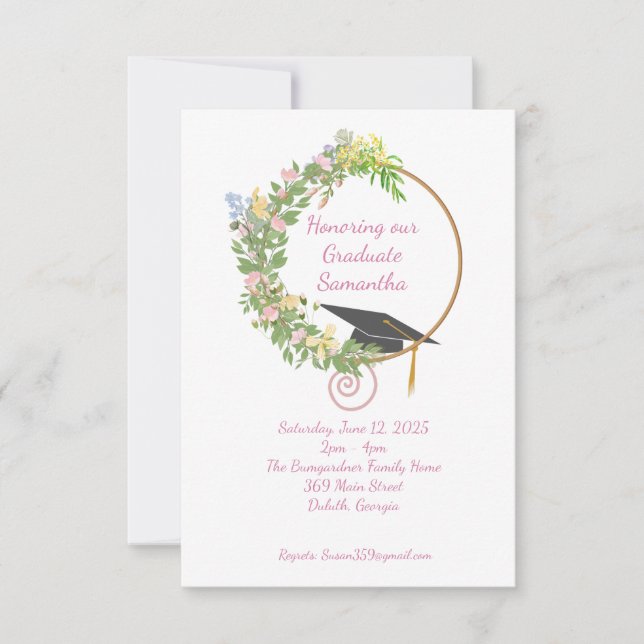 Convites Festa de formatura no Jardim, em rosa (Frente)