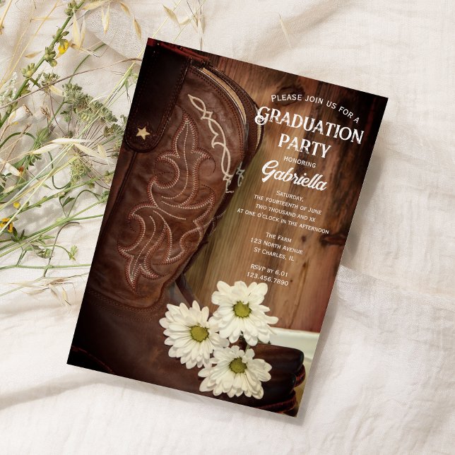 Convites Festa de formatura Ocidental do Boot White Daisies (Criador carregado)
