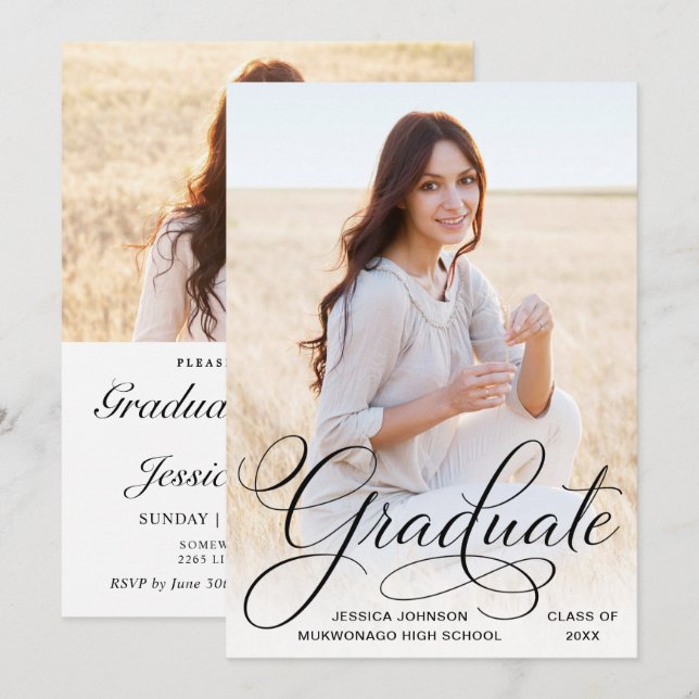 Convites Festa de formatura PHOTO White Black Modern 2 (Frente/Verso)