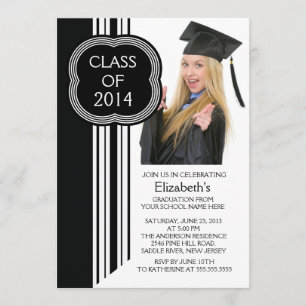 Convites Festa de formatura preta branca moderna da foto