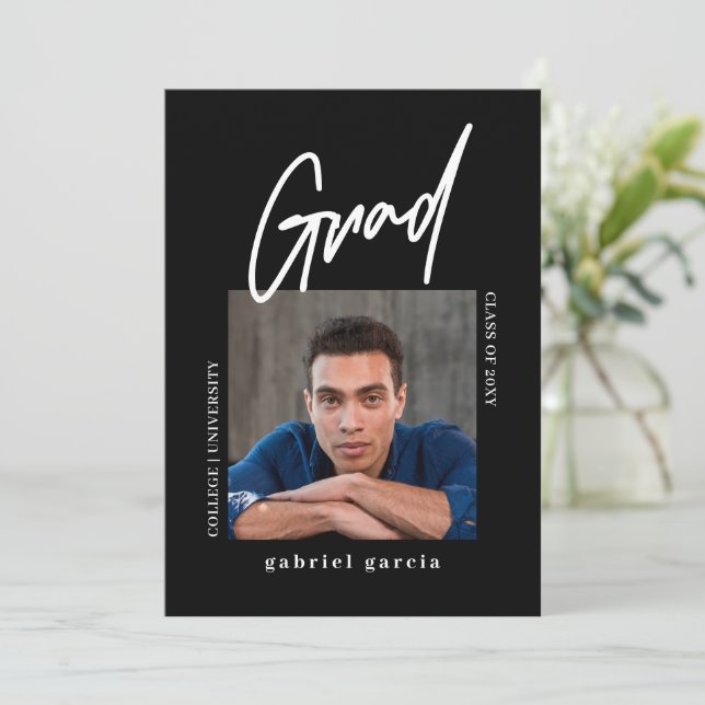 Convites Festa de formatura Preta de Foto Moderna Simples (Em pé/Frente)