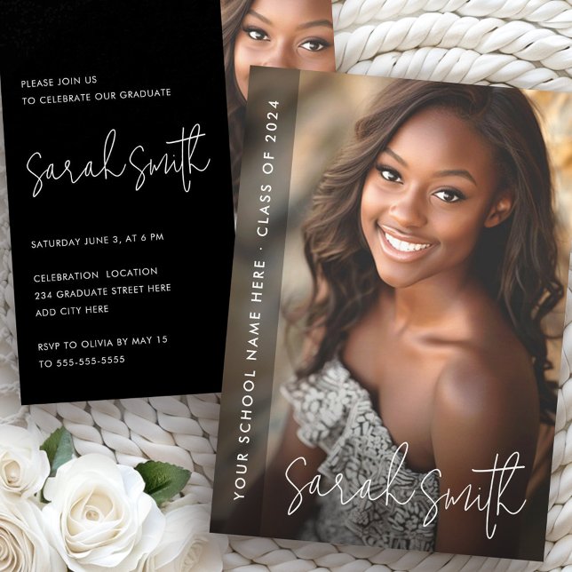 Convites Festa de formatura preta de fotografia moderna (Modern photo black graduation party invitation)