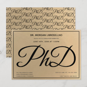 Convites Festa de formatura preta Dourada grau PhD