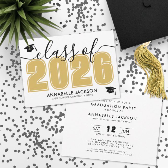 Convites Festa de Formatura Preta e Dourada (Simple Black And Gold Graduation Party Invitation)