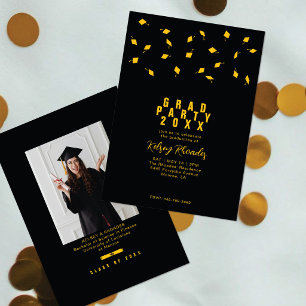 Convites Festa de Formatura Preta e Dourada com Lançamento