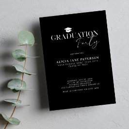 Convites Festa de formatura preta simples de script moderno