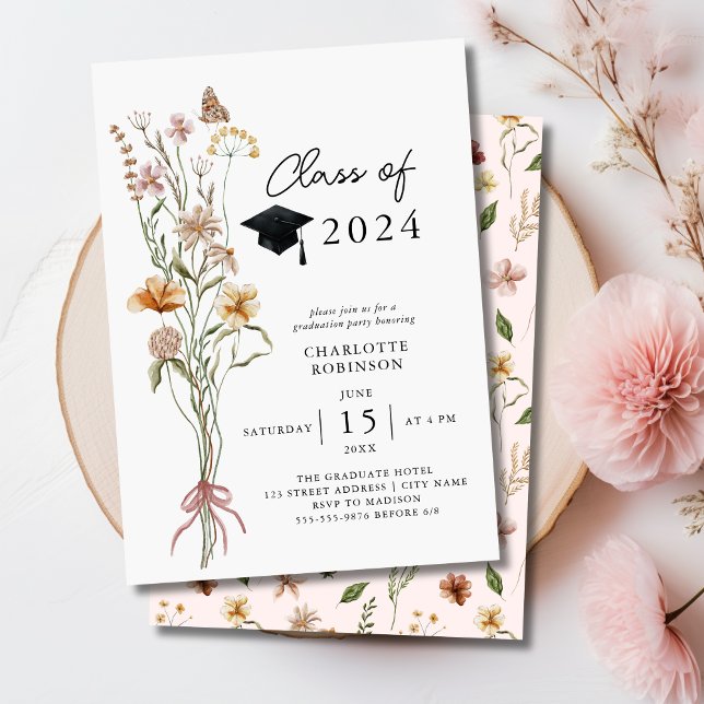 Convites Festa de formatura Primavera de Buquê de flor selv (Stylish Spring Wildflower Bouquet Graduation Party Invitation)
