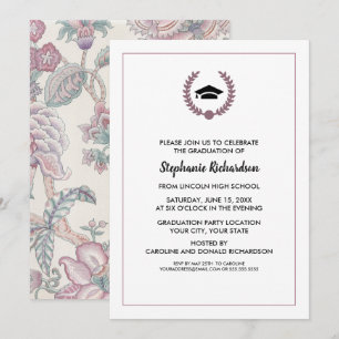 Convites Festa de formatura Púrpura de Padrão Floral