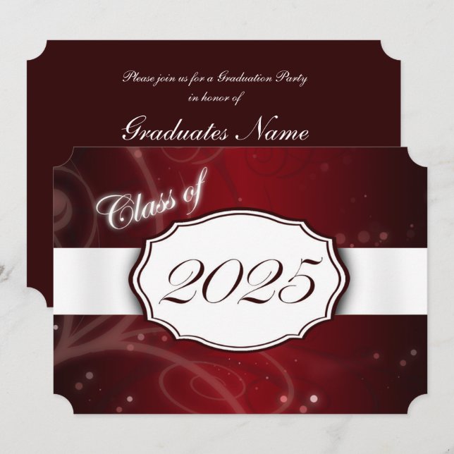 Convites Festa de formatura Red and White 2025 (Frente/Verso)