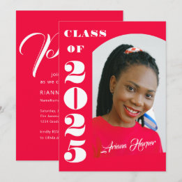 Convites Festa de formatura rosa com script branco de tendê