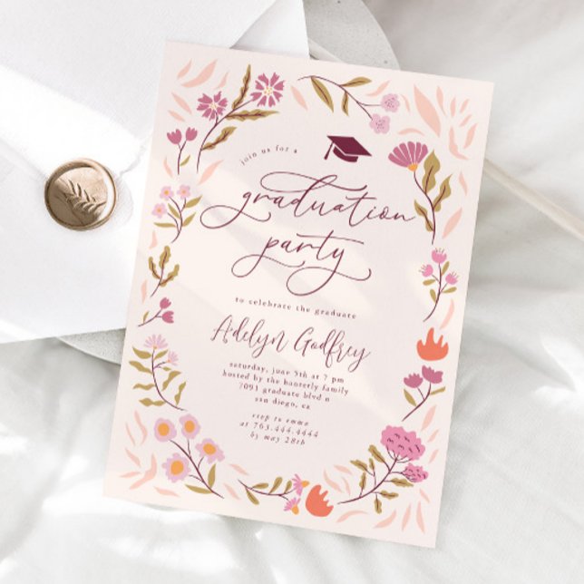 Convites Festa de formatura Rosa de Flores Selvagens (Criador carregado)
